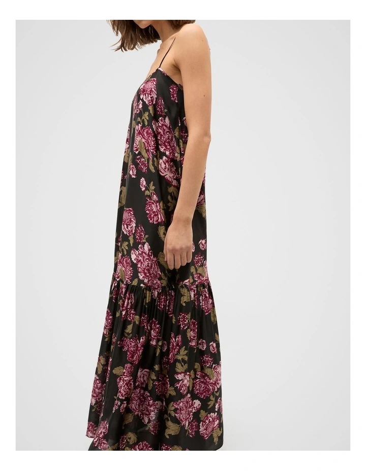 Silk Floral Midi Dress in Multi image 4