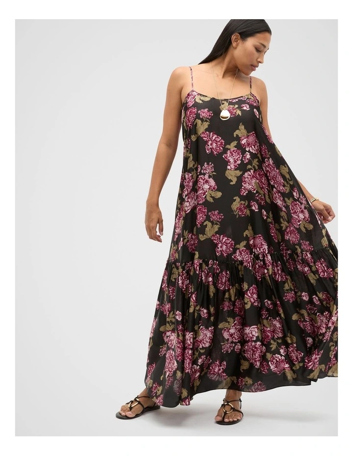 Silk Floral Midi Dress in Multi image 5