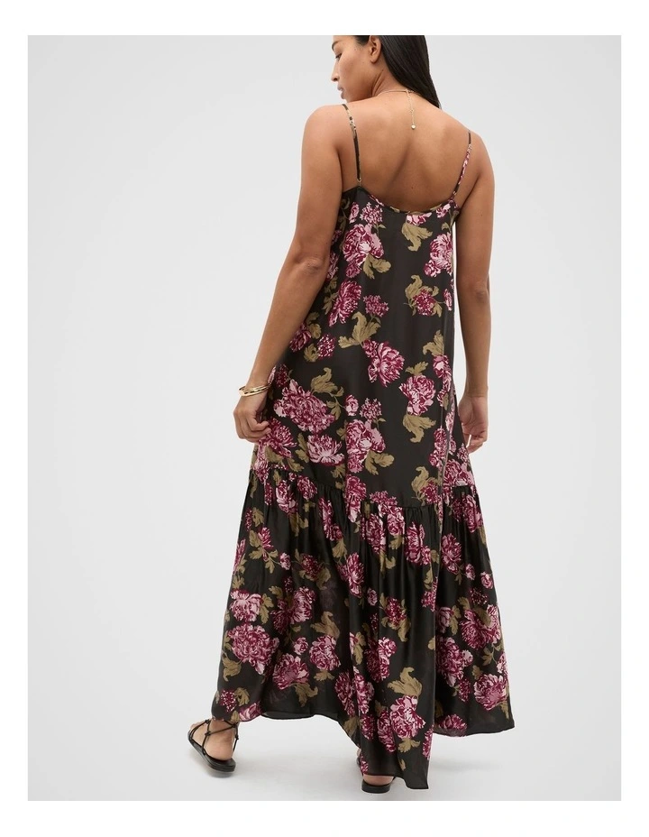 Silk Floral Midi Dress in Multi image 6