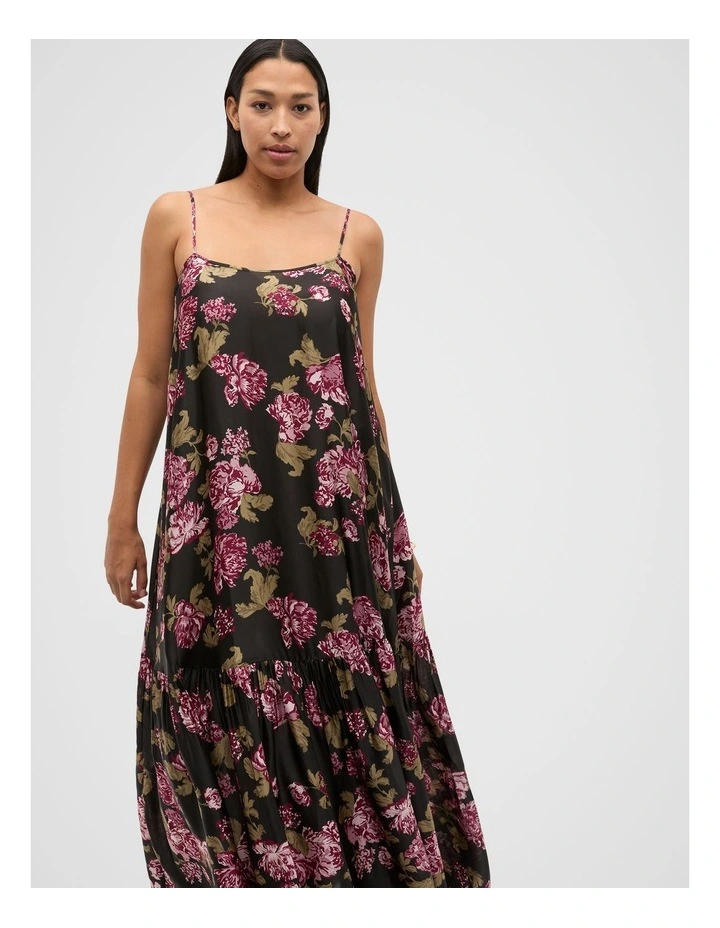 Silk Floral Midi Dress in Multi image 7