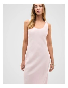 Crinkled Satin Midi Dress in Primrose