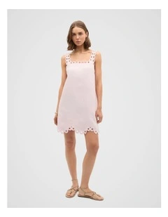 Linen Embroidered Mini Dress in Primrose