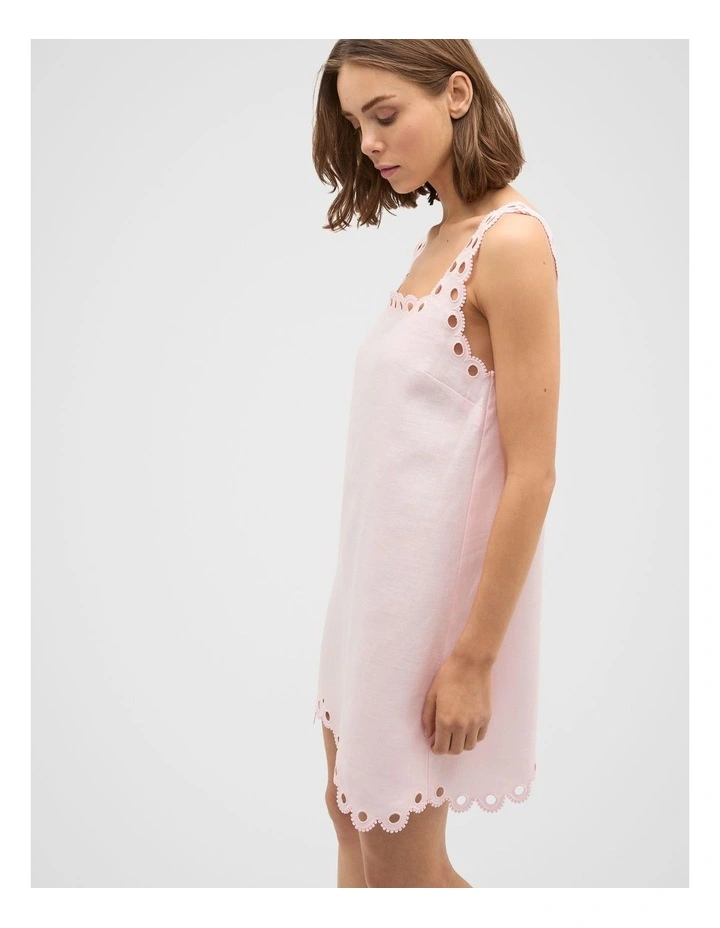 Linen Embroidered Mini Dress in Primrose image 4