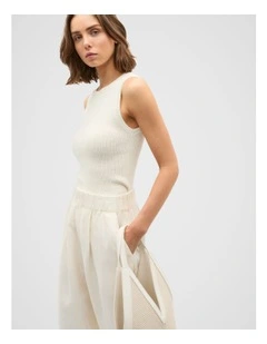 Textured Cotton Knit Top in Buttercream