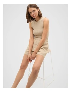 Textured Cotton Knit Top in Iced Latte