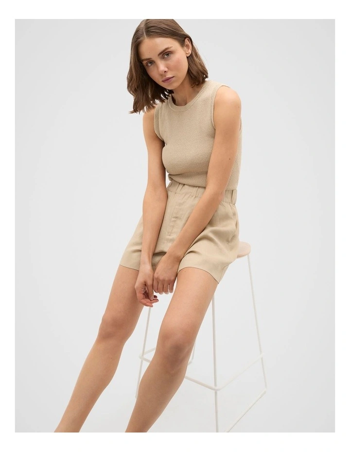 Textured Cotton Knit Top in Iced Latte image 1