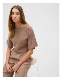 Compact Crepe Knit Top in Nutmeg