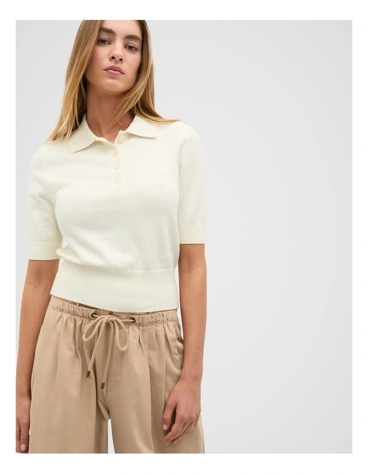 Knit Polo Top in Buttercream image 1