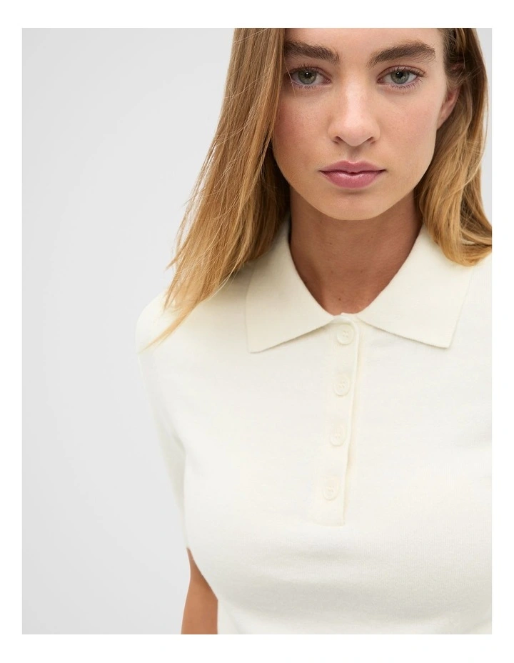 Knit Polo Top in Buttercream image 3