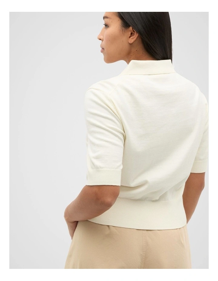 Knit Polo Top in Buttercream image 7