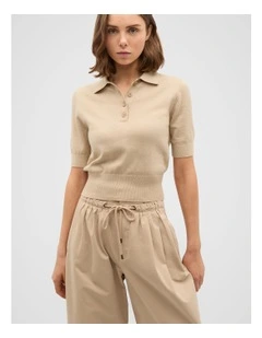 Knit Polo Top in Iced Latte