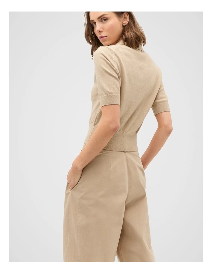 Knit Polo Top in Iced Latte image 2