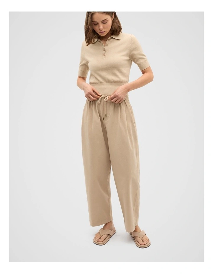 Knit Polo Top in Iced Latte image 4
