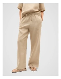 Core Linen Casual Tie Pant in Iced Latte