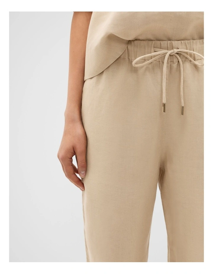 Core Linen Casual Tie Pant in Iced Latte image 3