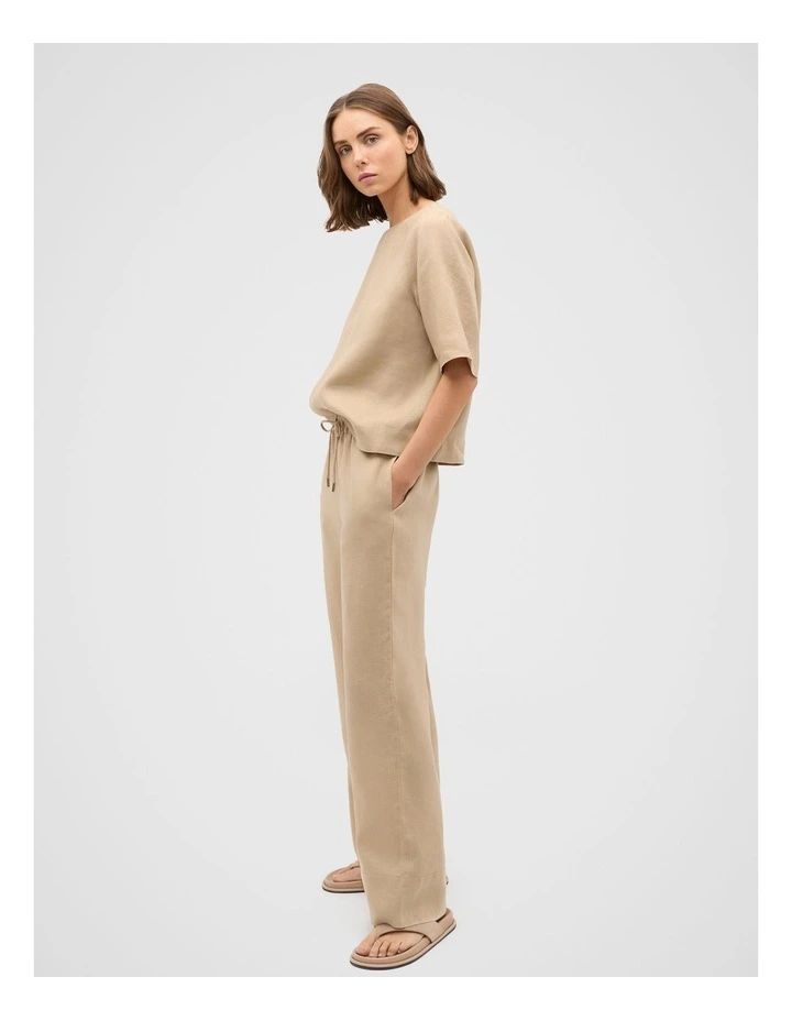 Core Linen Casual Tie Pant in Iced Latte image 4