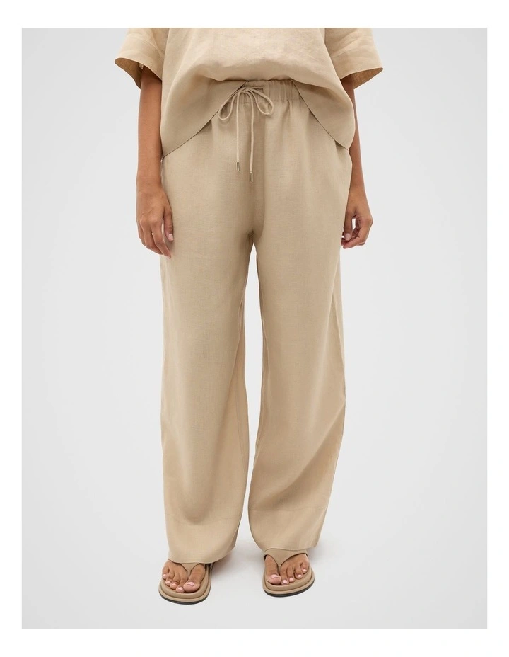 Core Linen Casual Tie Pant in Iced Latte image 5