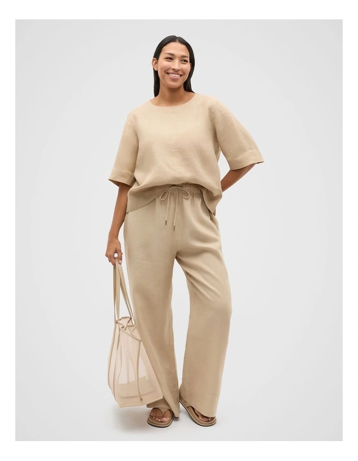 Core Linen Casual Tie Pant in Iced Latte image 7