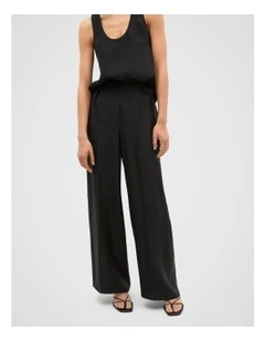 Crinkled Satin Palazzo Pant in Black