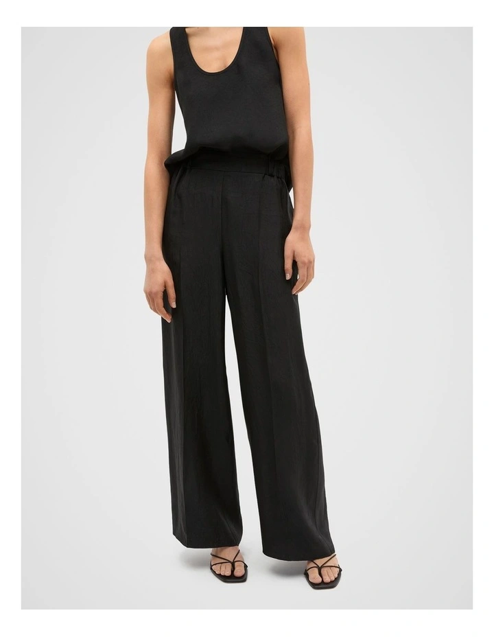Crinkled Satin Palazzo Pant in Black image 1