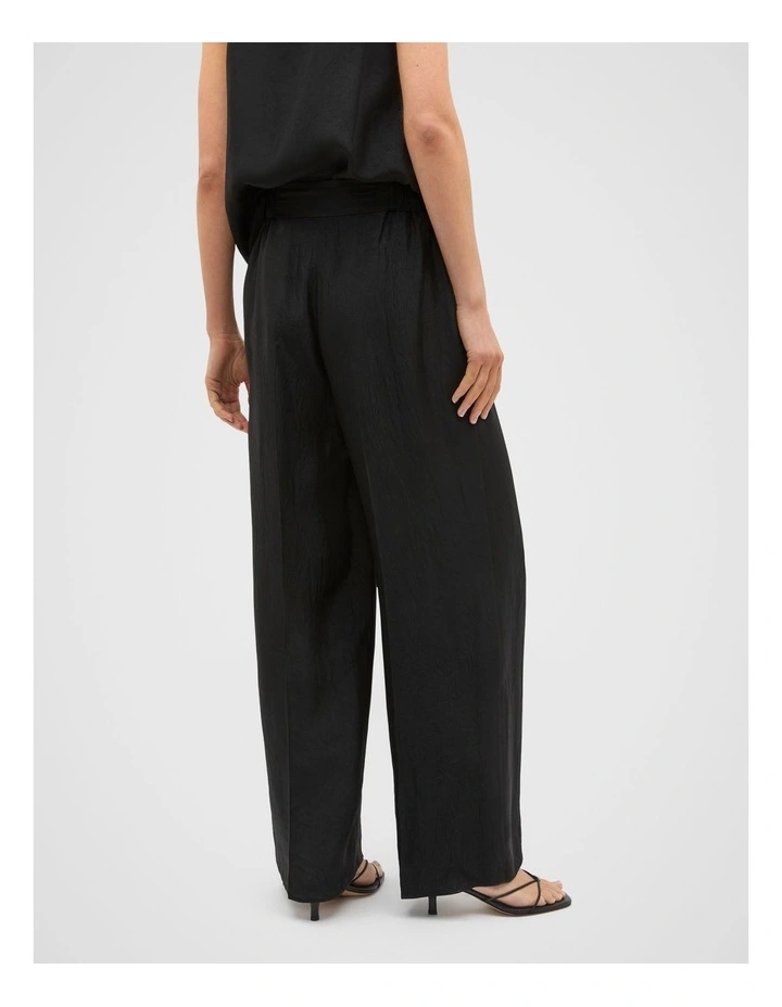 Crinkled Satin Palazzo Pant in Black image 2