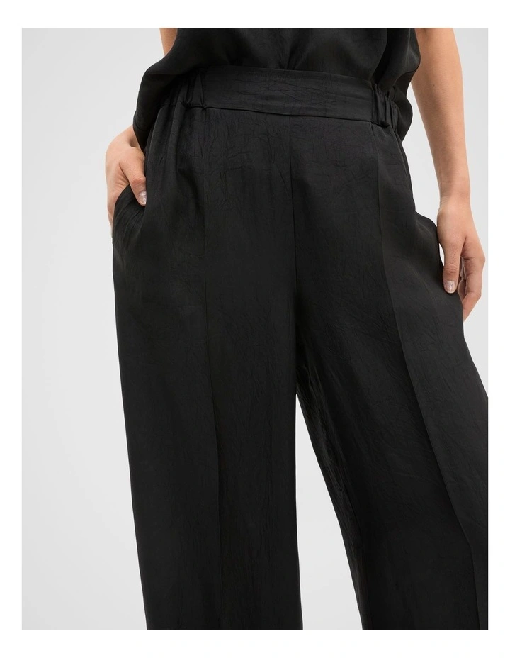 Crinkled Satin Palazzo Pant in Black image 3