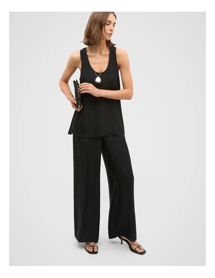 Crinkled Satin Palazzo Pant in Black image 4