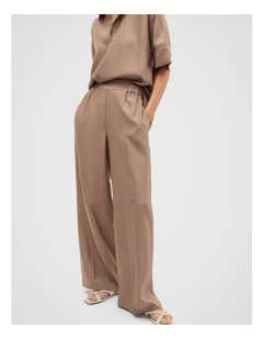 Crinkled Satin Palazzo Pant in Nutmeg