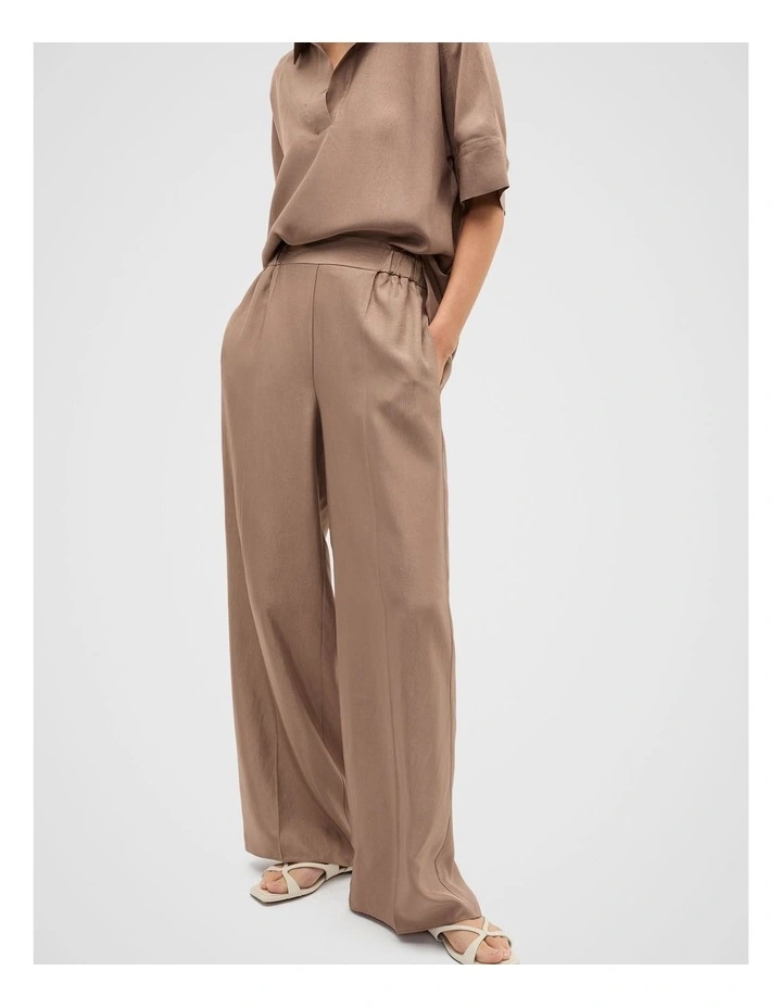 Crinkled Satin Palazzo Pant in Nutmeg image 1