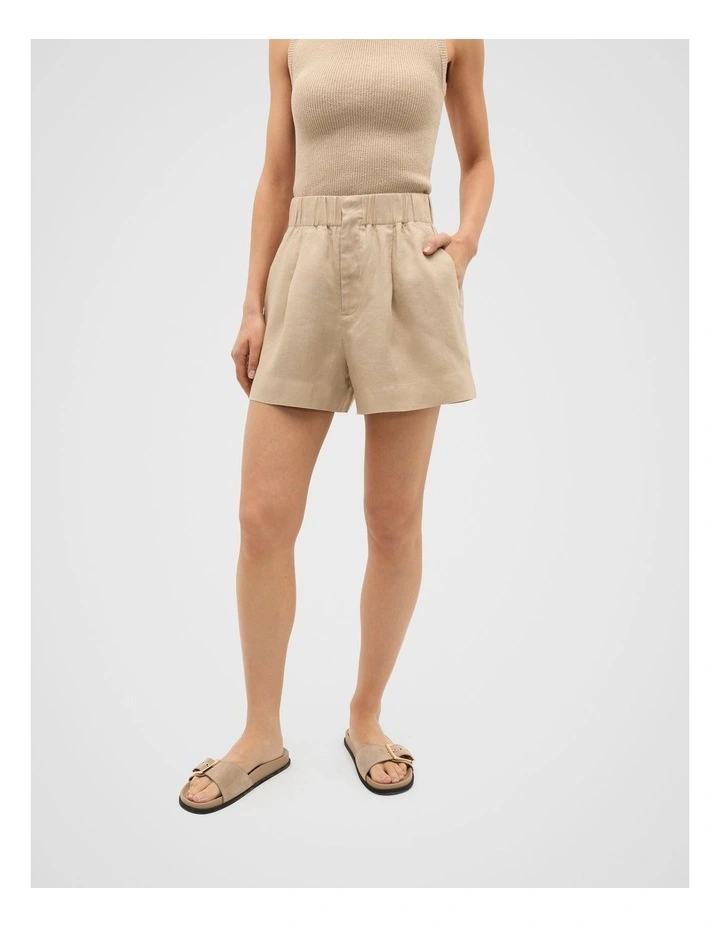Core Linen Gathered Palazzo Short in Iced Latte image 1