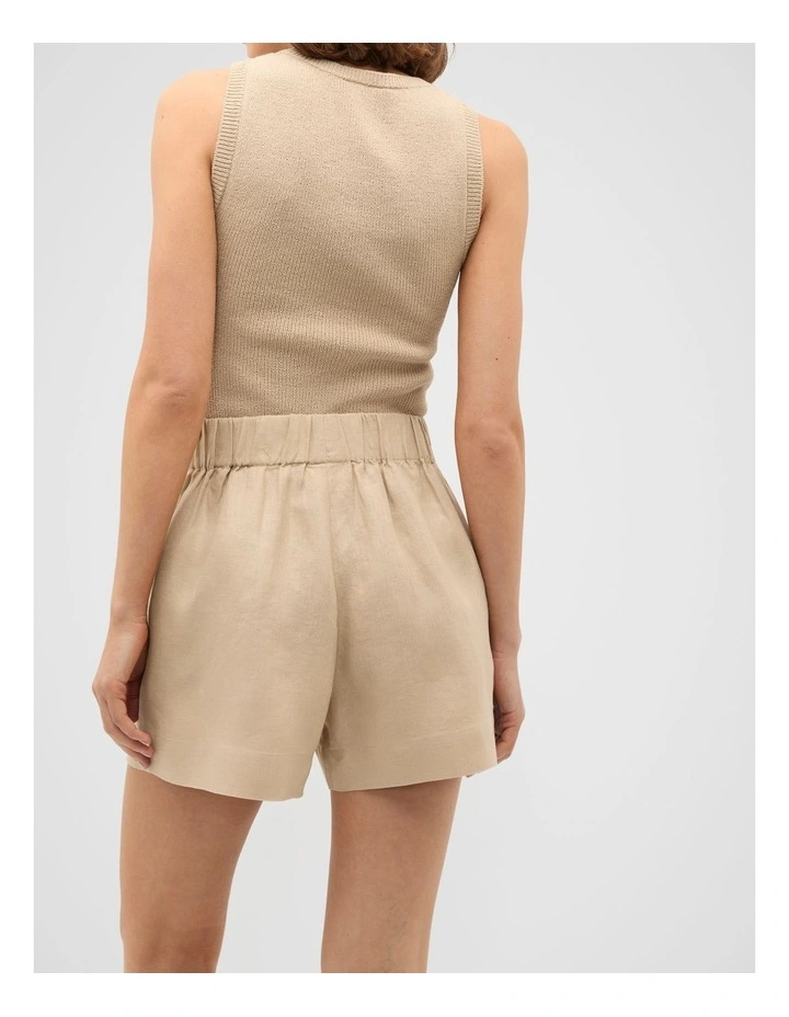 Core Linen Gathered Palazzo Short in Iced Latte image 2