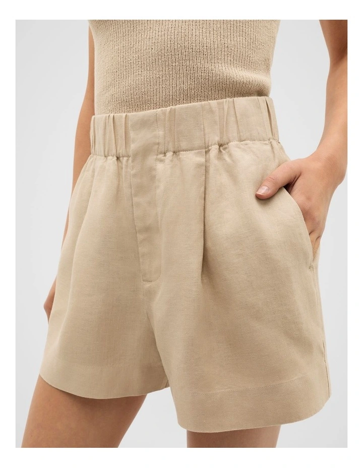 Core Linen Gathered Palazzo Short in Iced Latte image 3