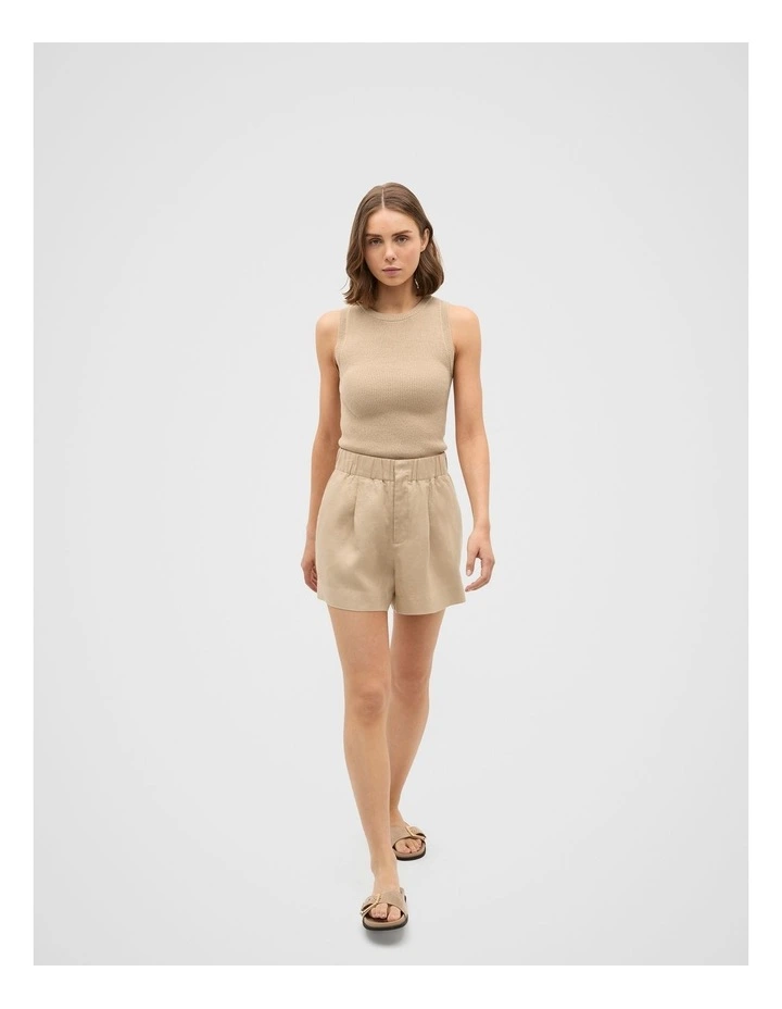 Core Linen Gathered Palazzo Short in Iced Latte image 4