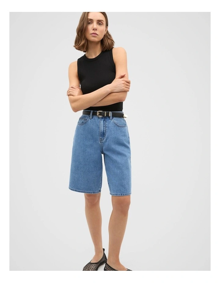 Longline Jean Short in Blue image 3
