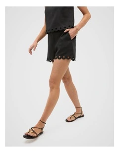 Linen Embroidered Short in Black