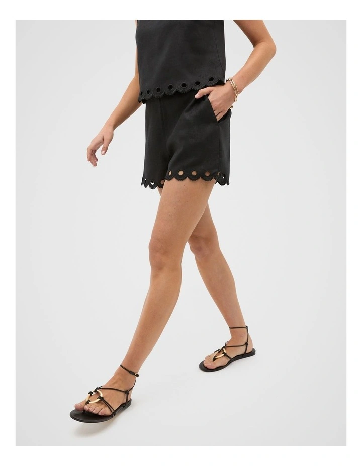 Linen Embroidered Short in Black image 1
