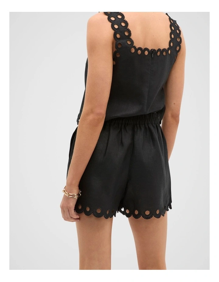 Linen Embroidered Short in Black image 2