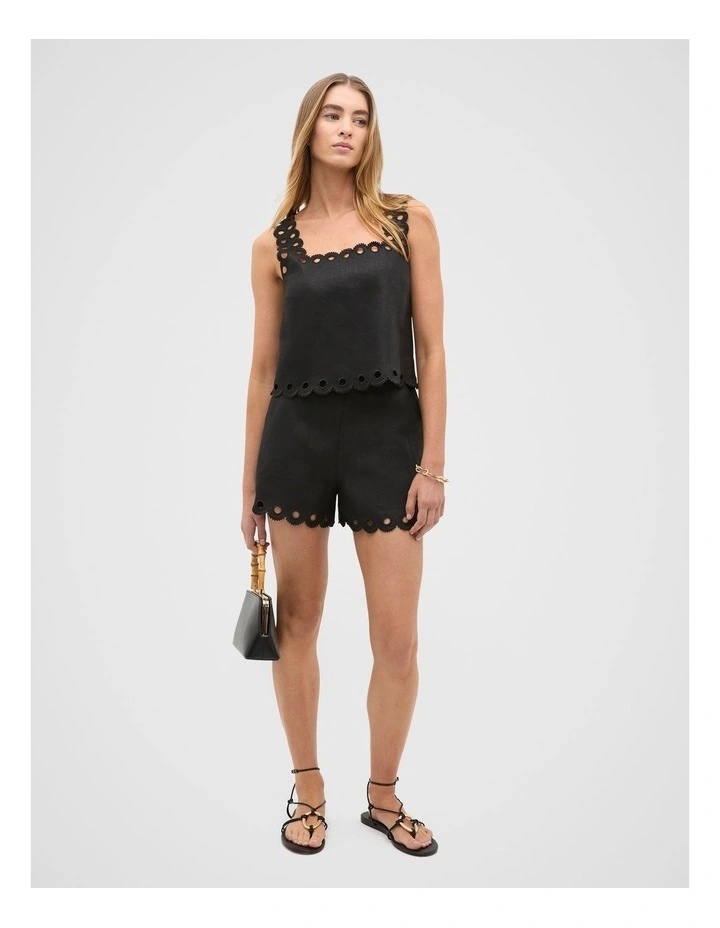 Linen Embroidered Short in Black image 3