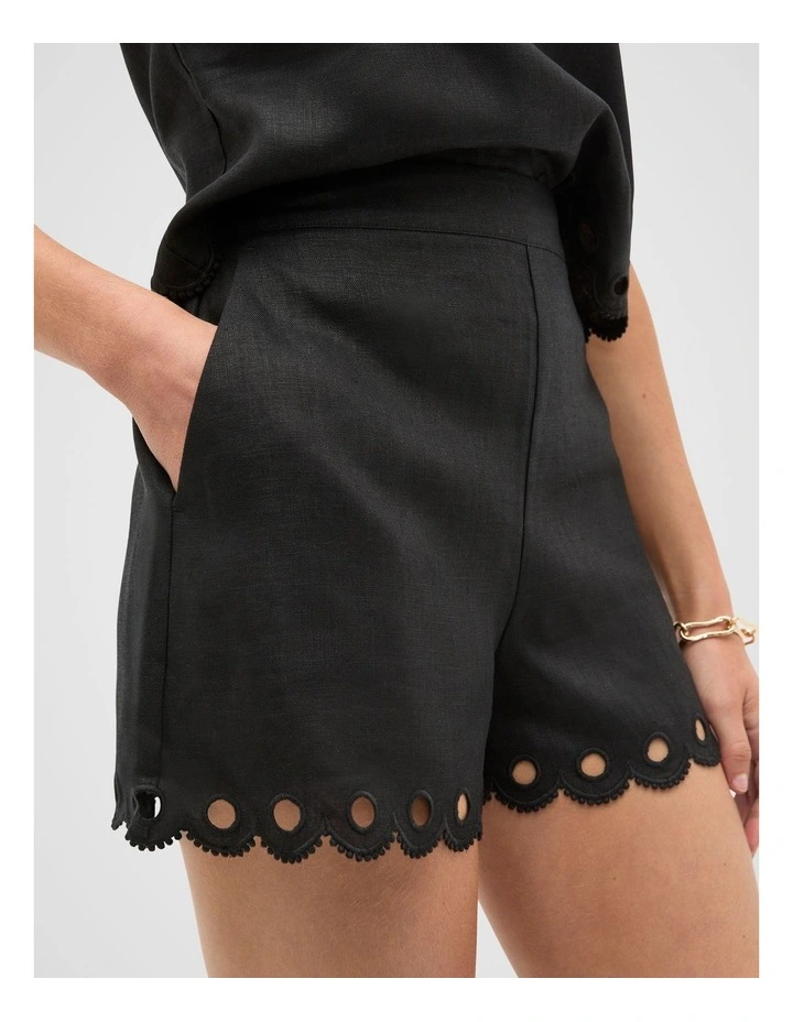 Linen Embroidered Short in Black image 4