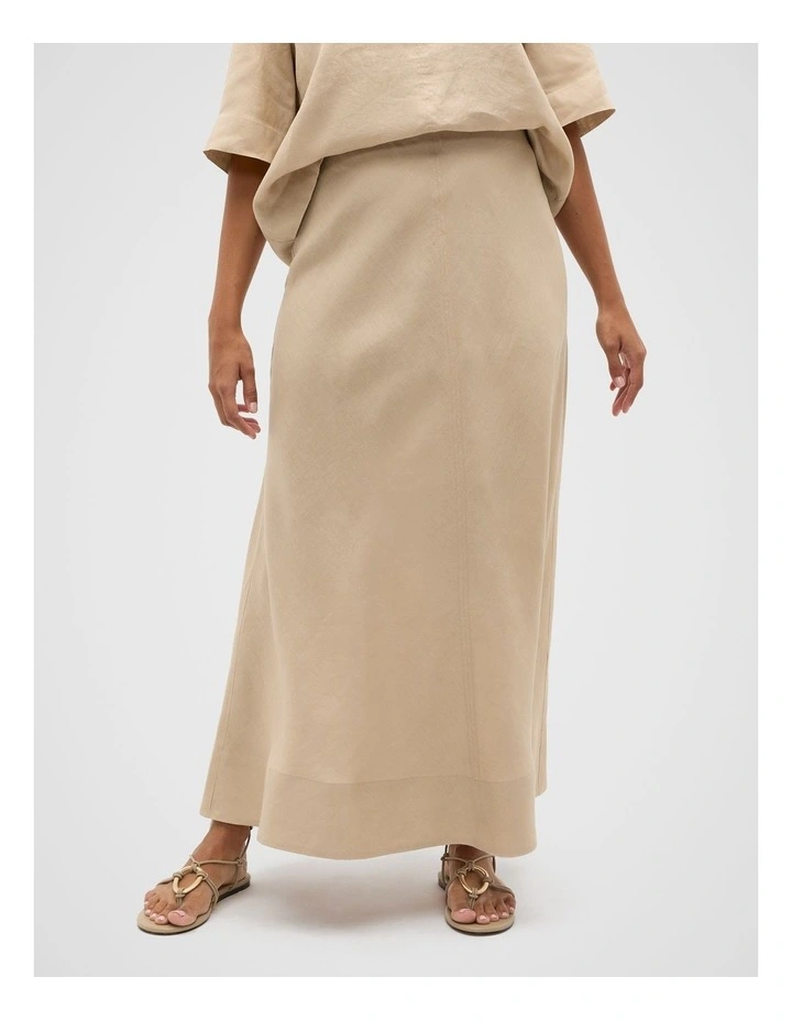 Core Linen Seam Front Skirt in Iced Latte image 1