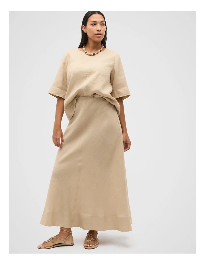 Core Linen Seam Front Skirt in Iced Latte image 3