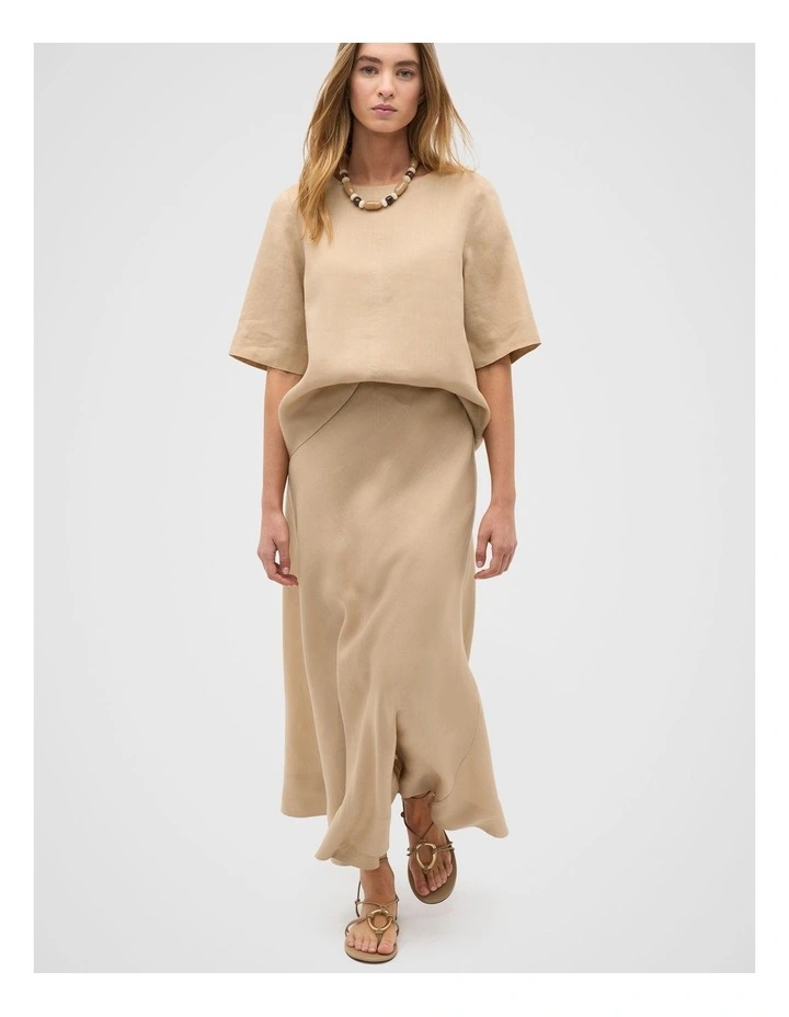Core Linen Seam Front Skirt in Iced Latte image 7