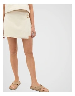 Textured Denim Wrap Skirt in Buttercream