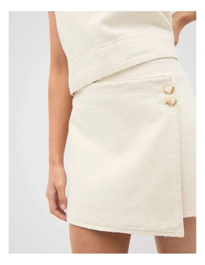 Textured Denim Wrap Skirt in Buttercream image 3
