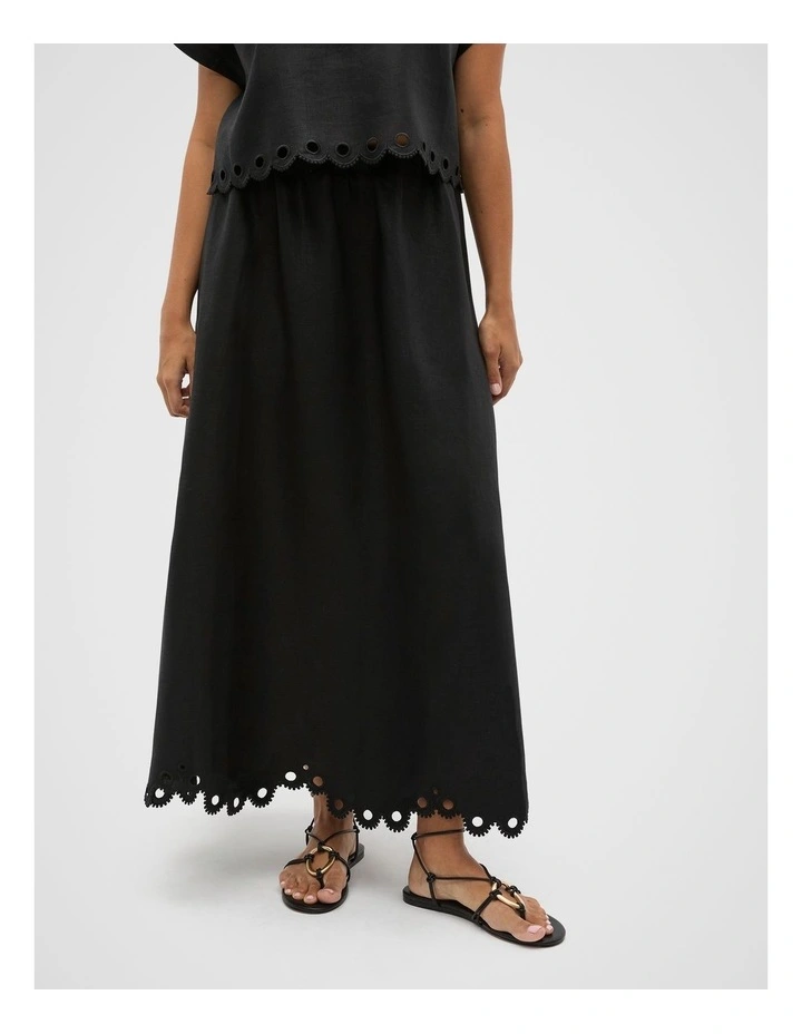 Linen Embroidered Skirt in Black image 1