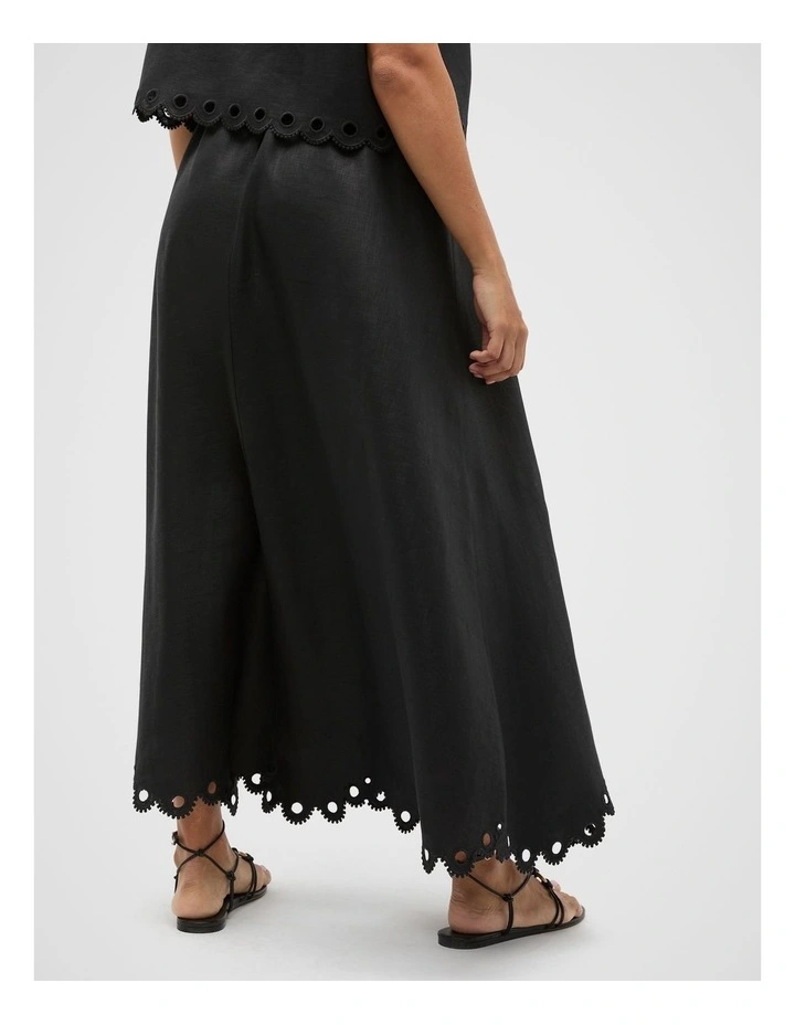 Linen Embroidered Skirt in Black image 2