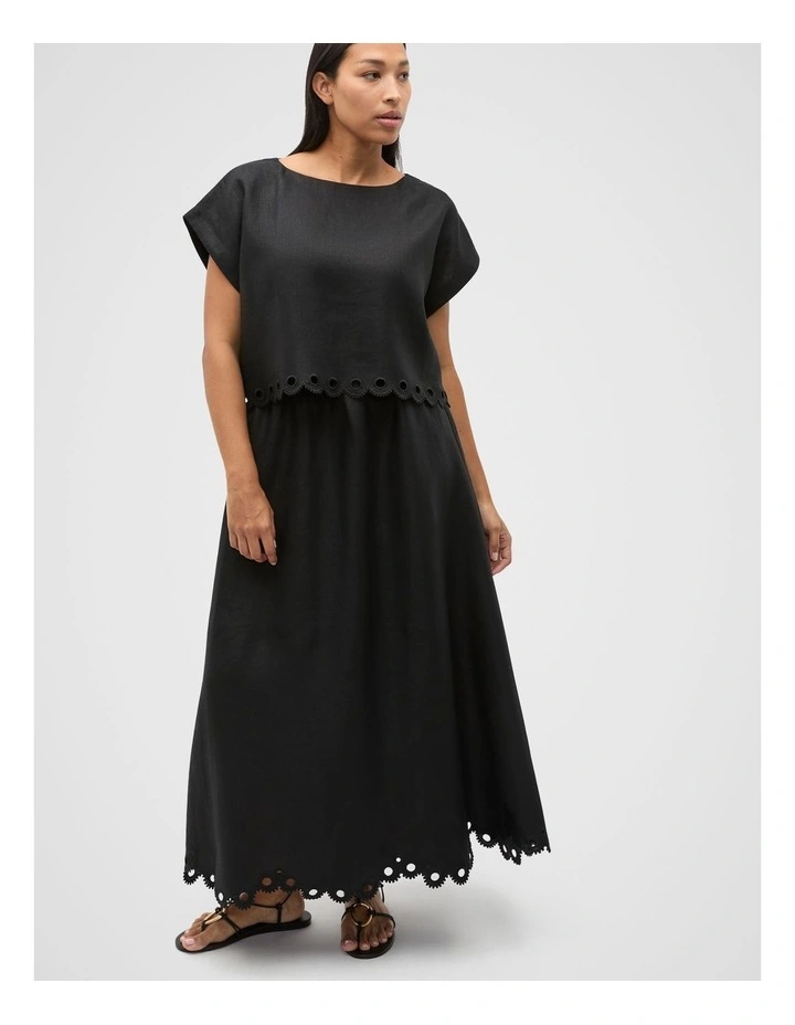 Linen Embroidered Skirt in Black image 3