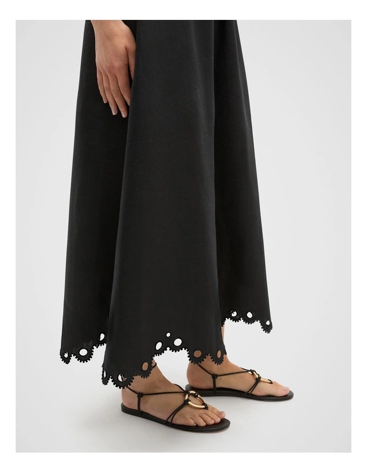 Linen Embroidered Skirt in Black image 4