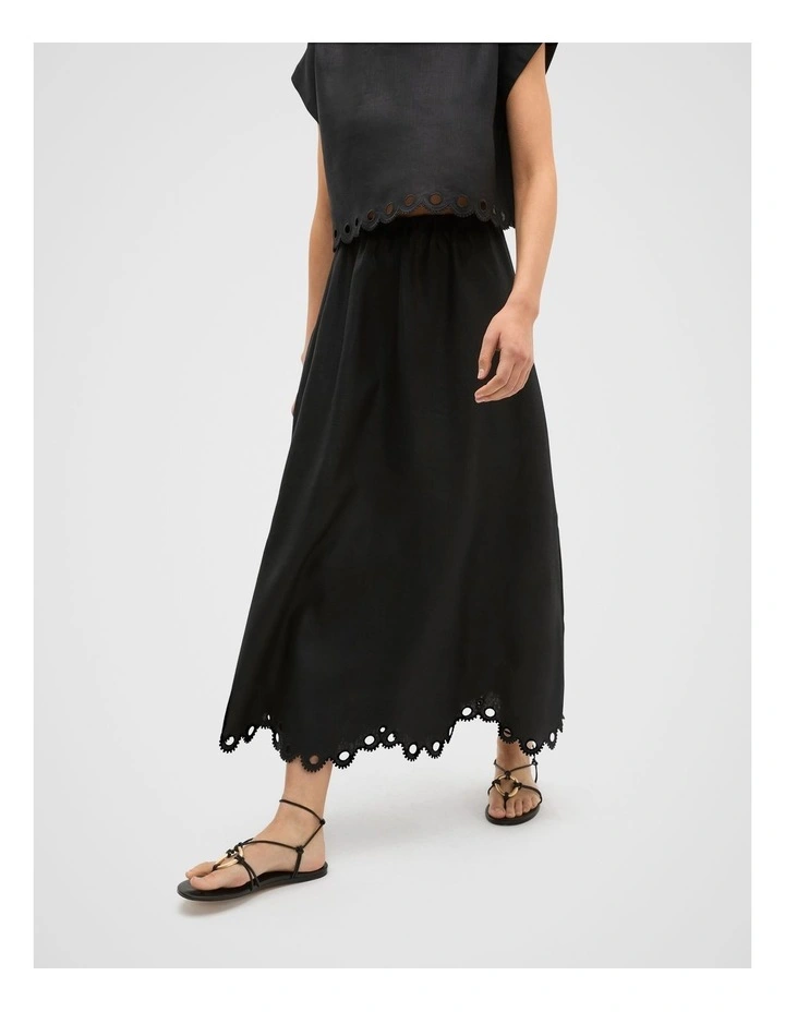 Linen Embroidered Skirt in Black image 5