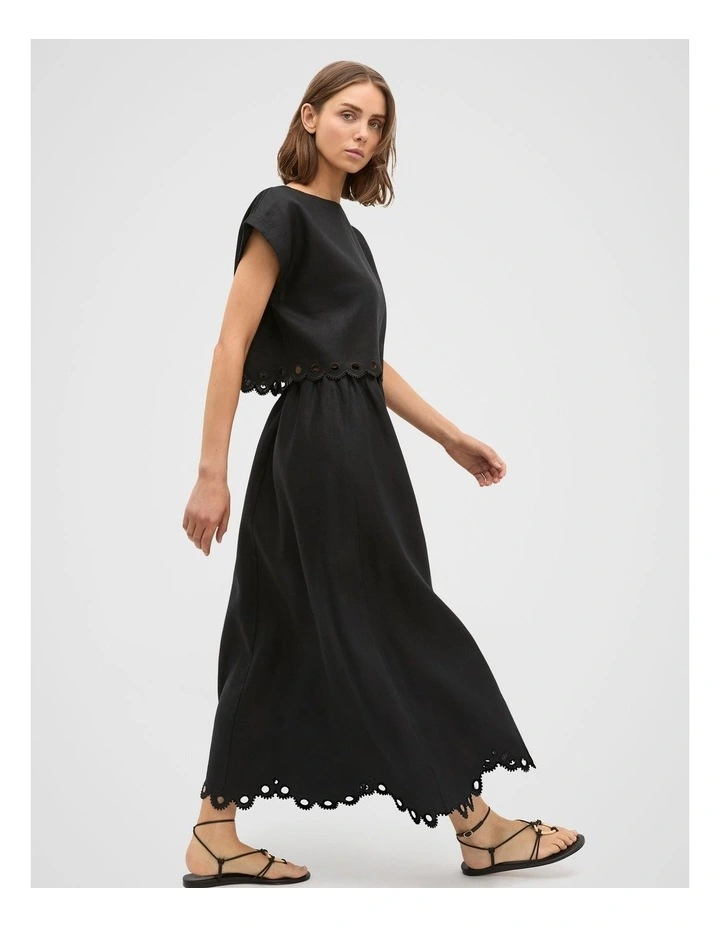 Linen Embroidered Skirt in Black image 6